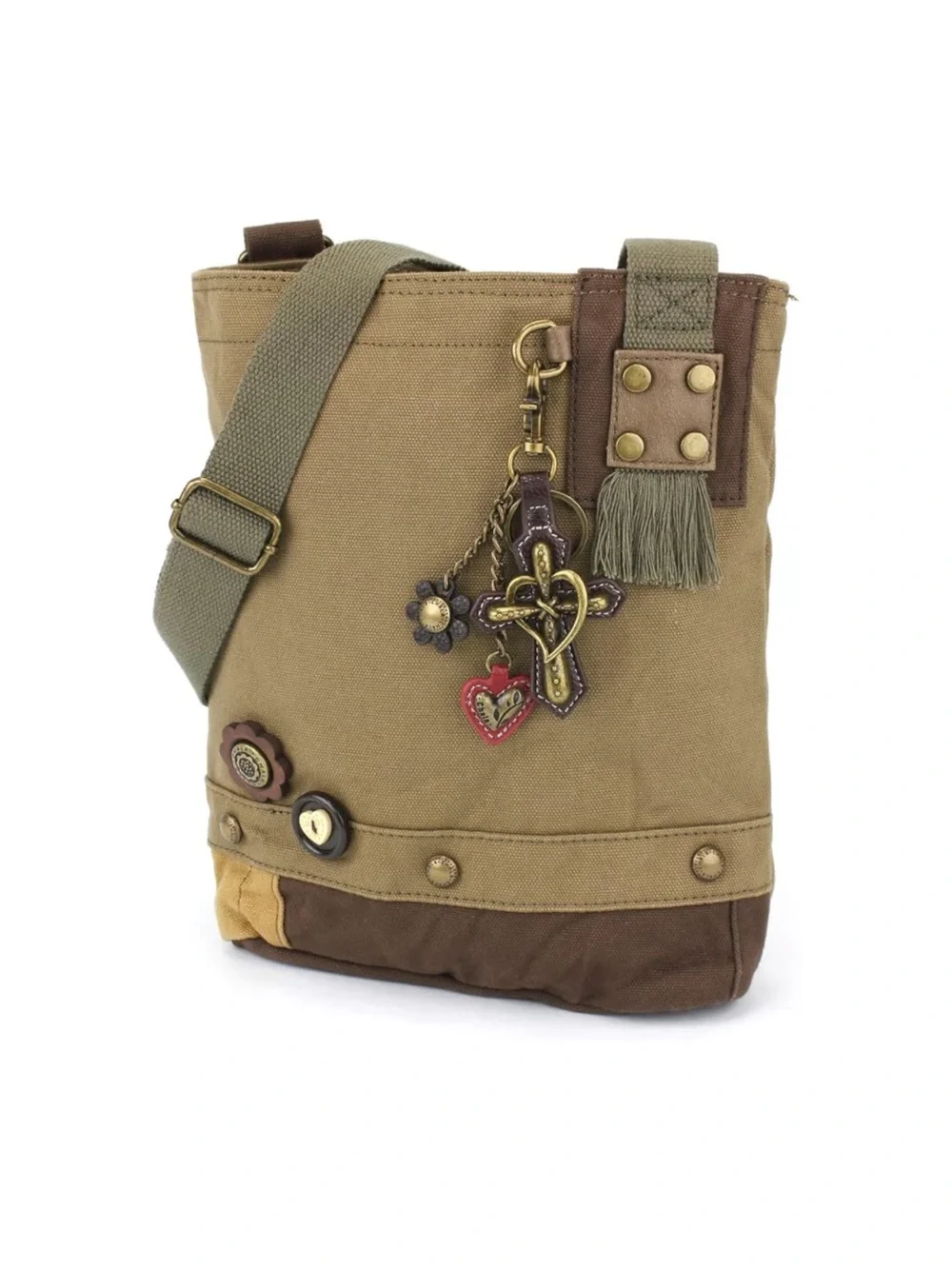 Chala Brown Canvas Crossbody Bag with Dog Charm